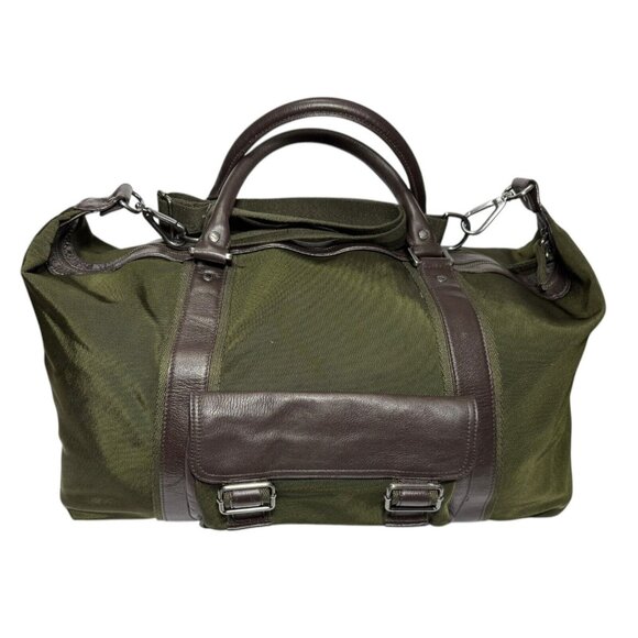 Banana Republic Bag Weekender Duffle Green Nylon Leather Travel Luggage Carry On - Picture 16 of 16